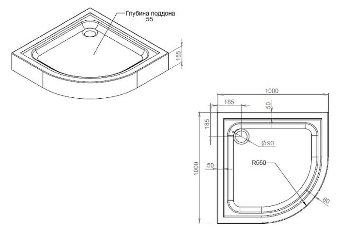 W90T-401-100W Gem душевой поддон 100х100 с сифоном, белый