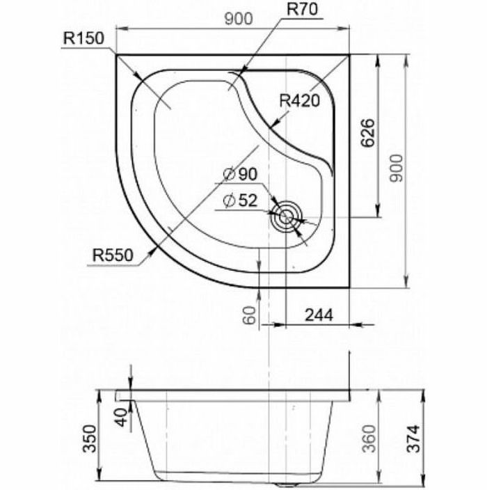 W90T-401A090W Gem Deep душевой поддон 90х90 с сифоном, белый