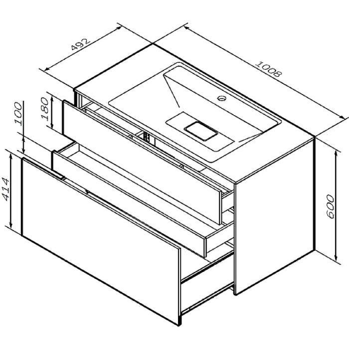 M50AFHX1003EGM Inspire V2.0, База под раковину, подвесная, 100 см, 3 ящика, push-to-open, элегантный