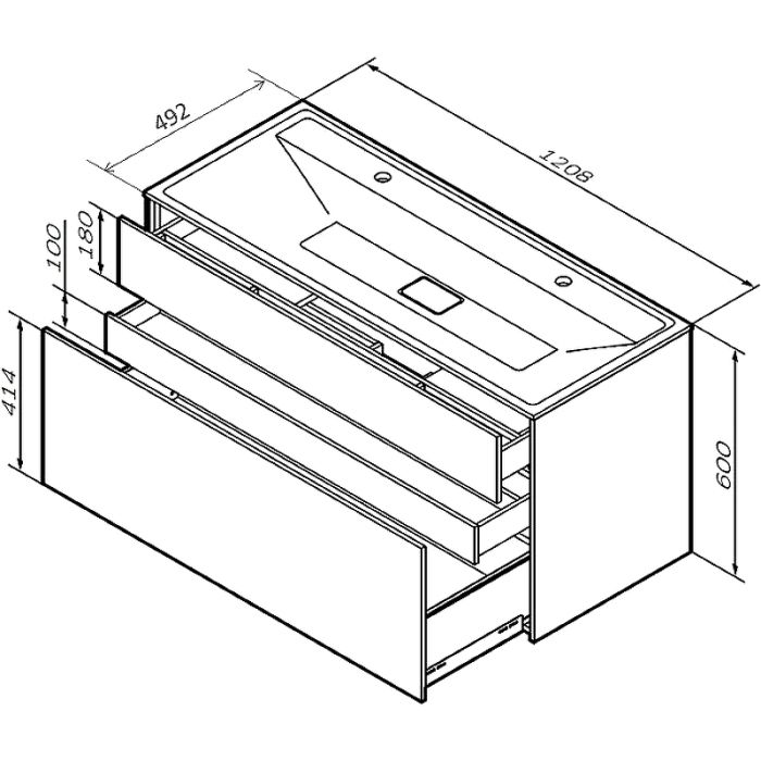 M50AFHX1203EGM Inspire V2.0, База под раковину, подвесная, 120 см, 3 ящика, push-to-open, элегантный