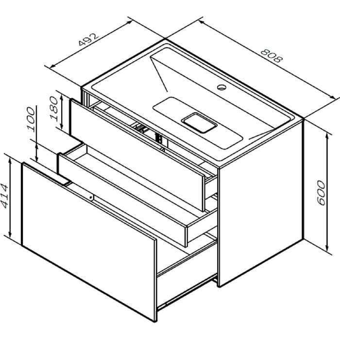 M50AFHX0803GM Inspire V2.0, База под раковину, подвесная, 80 см, 3 ящика, push-to-open, графит матов