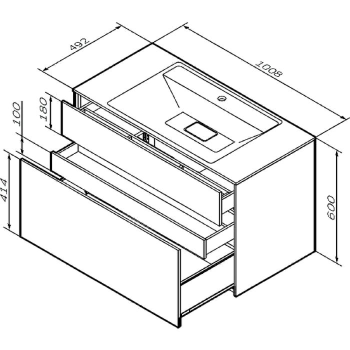 M50AFHX1003WM Inspire V2.0, База под раковину, подвесная, 100 см, 3 ящика, push-to-open, белый матов