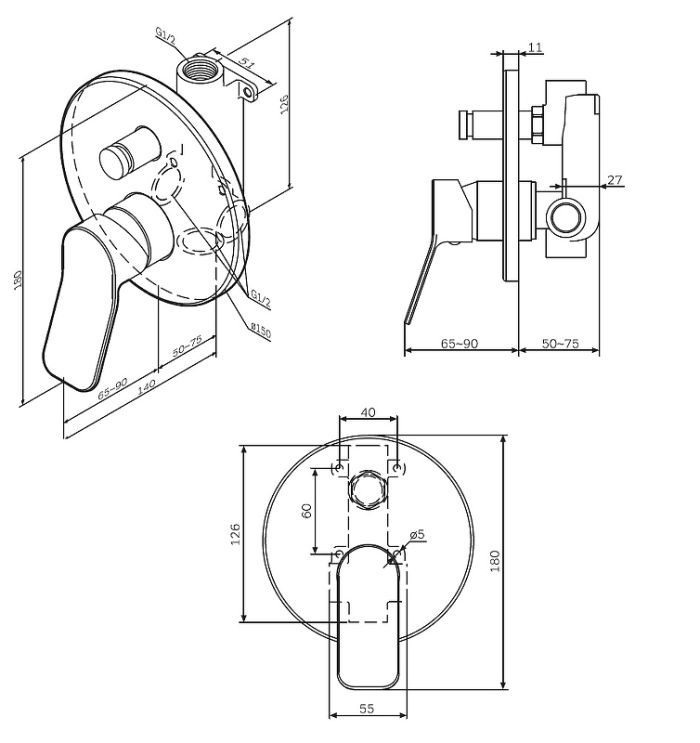 F85A45000 X-Joy, cмеситель д/ванны/душа монтируемый в стену, хром, шт.