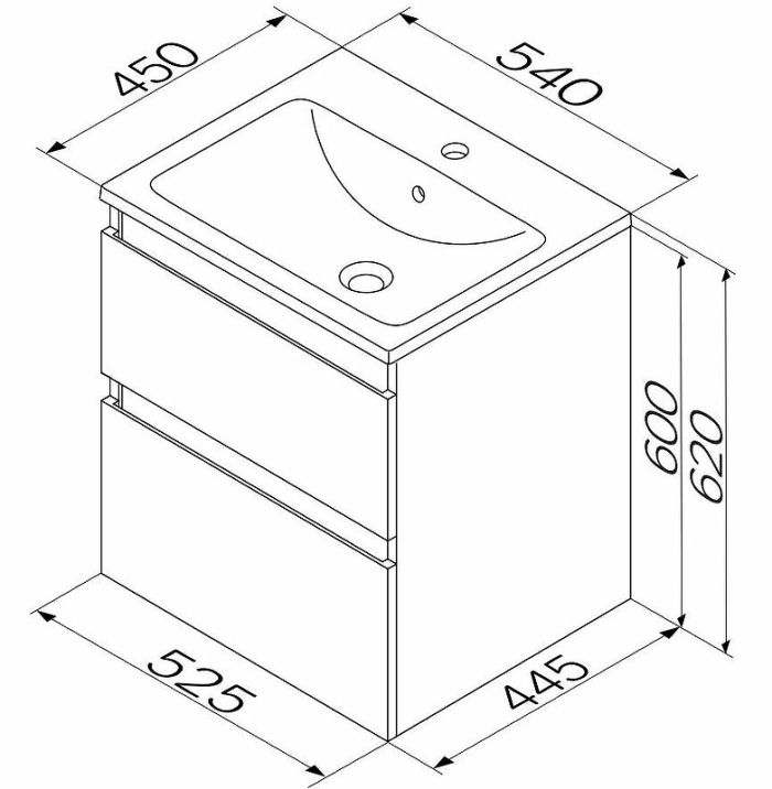 M85AFHX0552WG X-Joy, База под раковину, подвесная, 55 см, 2 ящика, белый глянец