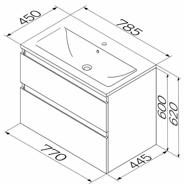 M85AFHX0802WG X-Joy, База под раковину, подвесная, 80 см, 2 ящика, белый глянец