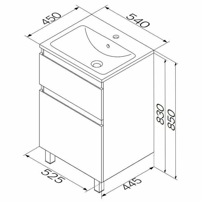 M85AFSX0552WG X-Joy, База под раковину, напольная, 55 см, 2 ящика, белый глянец