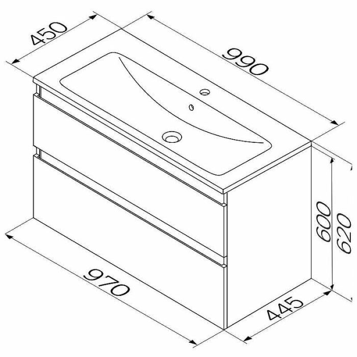 M85AFHX1002WG X-Joy, База под раковину, подвесная, 100 см, 2 ящика, белый глянец