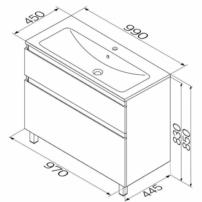 M85AFSX1002WG X-Joy, База под раковину, напольная, 100 см, 2 ящика, белый глянец