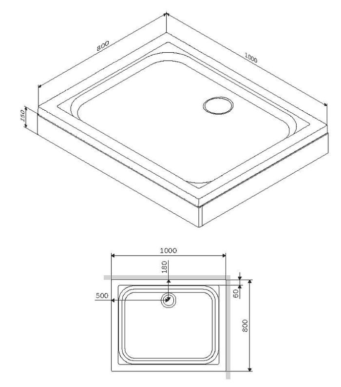 W90T-404-100280W душевой поддон Gem 100x80