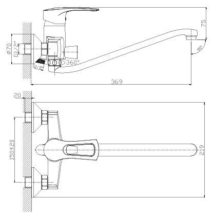 Смеситель для ванны Rossinka T (T40-34)