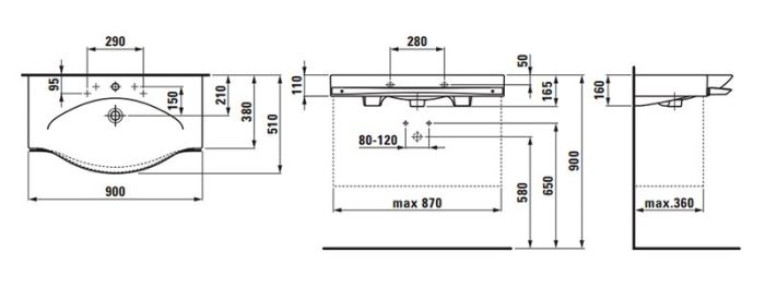 Раковина подвесная Laufen Palace NEW 90x51 с полотенцедержателем 8.1270.2.000.104.1