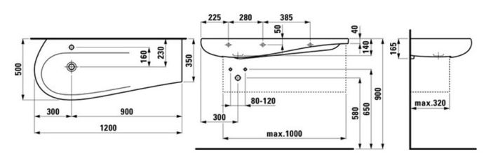 Раковина-столешница Laufen IL Alessi 120x50 8.1497.3.400.104.1 полочка справа