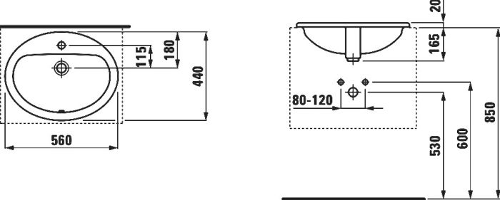 Раковина встраиваемая Laufen Pro 56x44 8.1395.1.000.104.1