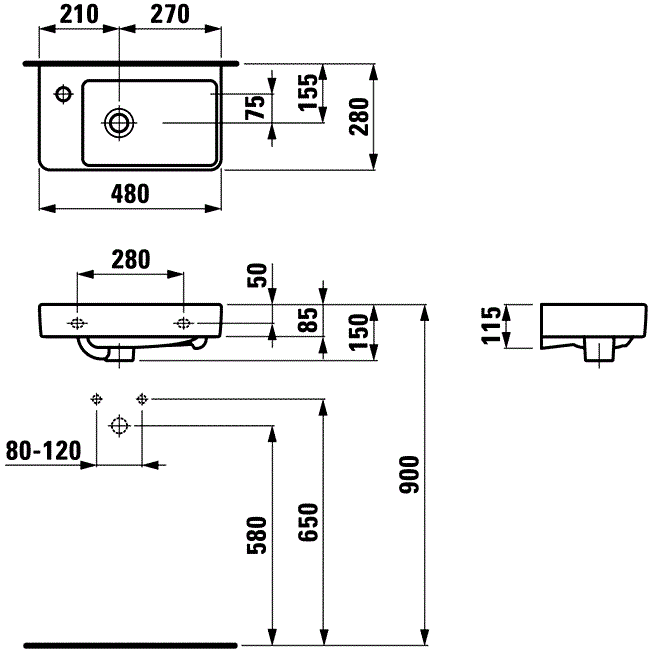 Раковина подвесная Laufen Pro 48x28 (правая) 8.1595.4.000.104.1