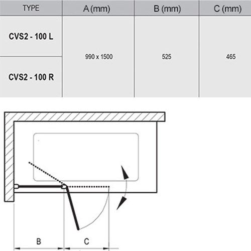 Шторка на ванну Ravak Chrome CVS2-100 R 7QRA0C00Z1 профиль Хром стекло Transparent