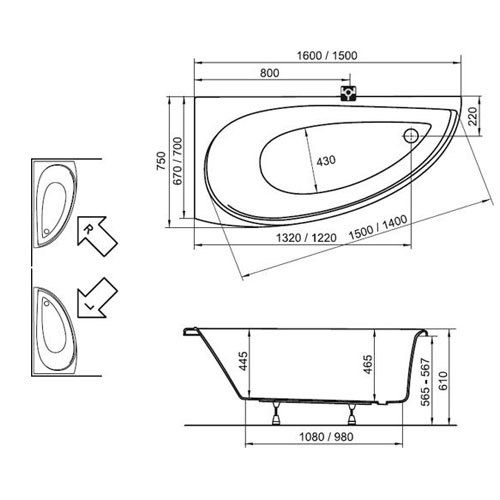 Акриловая ванна Ravak Avocado 160x75 L CQ01000000 без гидромассажа