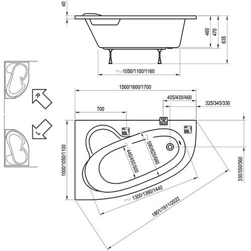 Акриловая ванна Ravak Asymmetric 150x100 L C441000000 без гидромассажа