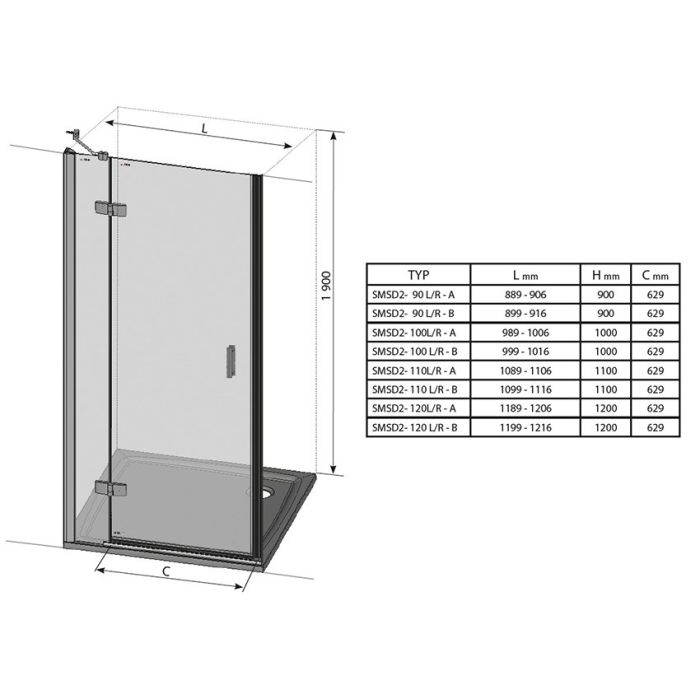 Душевая дверь Ravak Smartline SMSD2-100 В R 0SPABA00Z1 профиль Хром стекло Transparent