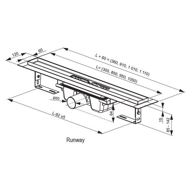 Душевой лоток Ravak Runway OZ 85 X01388 с решеткой Хром