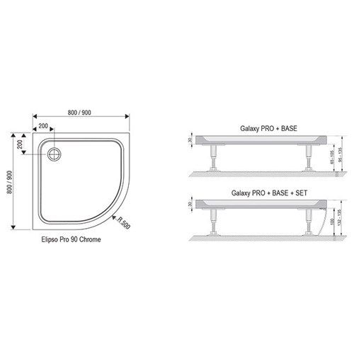 Душевой поддон Ravak Elipso Pro Chrome 90x90 XA247701010