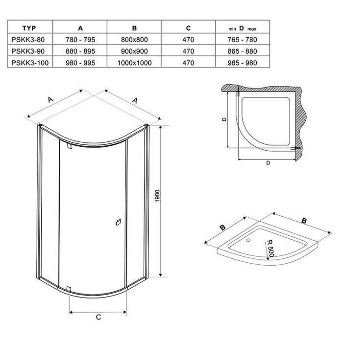 Душевой уголок Ravak Pivot PSKK3 90x90 37677C00Z1 профиль Хром стекло Transparent