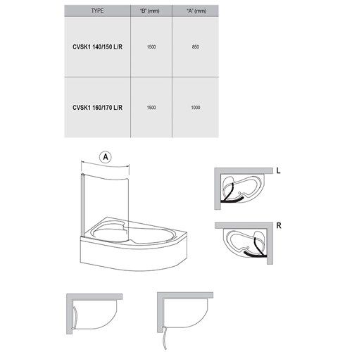 Шторка на ванну Ravak Chrome CVSK1 Rosa 140/150 L 7QLM0C00Y1 профиль Хром стекло Transparent