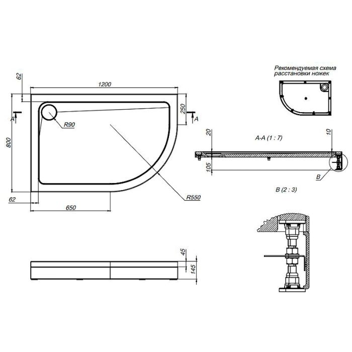 W83T-302R120W Like 120  Поддон для душ. ограждения, правосторонний, 120x80, белый акрил