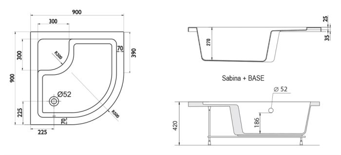 Акриловый поддон для душа Ravak Sabina 90х90 LA A217001020 Белый