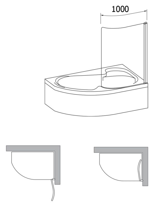 Шторка на ванну Ravak Chrome CVSK1 Rosa 160/170 R 7QRS0100Y1 профиль Белый стекло Transparent