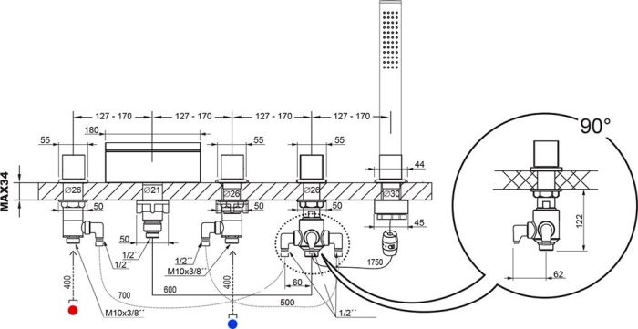 Смеситель на борт ванны Ravak WF 025.00 X070060 Хром