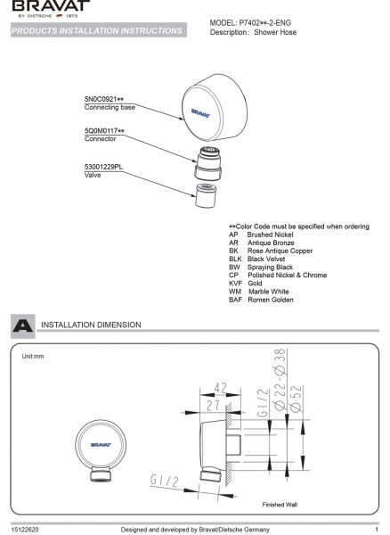 Подключение душевого шланга Bravat Prolate (P7402C-2-RUS)