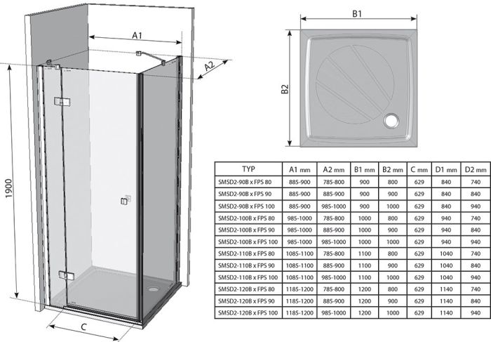 Душевая стенка Ravak SmartLine SMPS-90 R 9SP70A00Z1 профиль Хром стекло Transparent