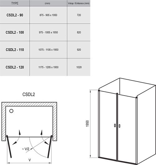 Душевая дверь Ravak Chrome CSDL2-90 0QV7CC0LZ1 профиль Хром стекло Transparent