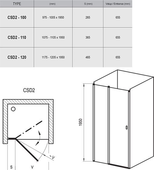 Душевая дверь Ravak Chrome CSD2-100 0QVACC00Z1 профиль Хром стекло Transparent