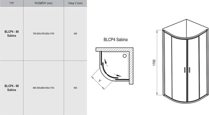 Душевой уголок Ravak Blix BLCP4-90 Sabina 90x90 3B270C40Z1 профиль Хром стекло Transparent