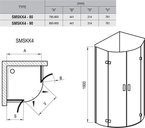 Душевой уголок прямоугольный Ravak SmartLine SMSRV4-90 хром+транспарент  (1SV77A00Z1)