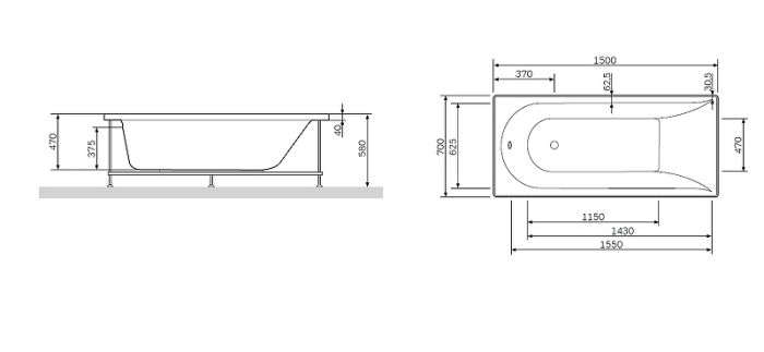 W72A-150-070W-R2 каркас для ванны spirit 150х70