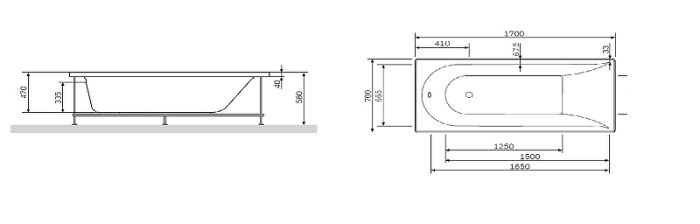 W72A-170-070W-R2 каркас для ванны spirit 170х70