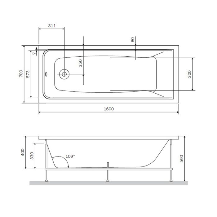 W90A-160-070W-R Gem, каркас в комплекте с монтажным набором 160х70  см, шт