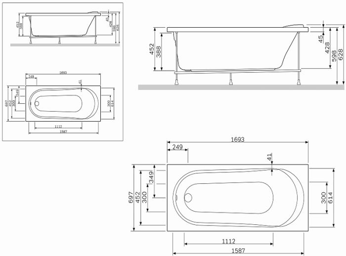 W85A-170-070W-P  Панель фронтальная  (универсальная) для ванн Joy/Spirit, 170 см, шт