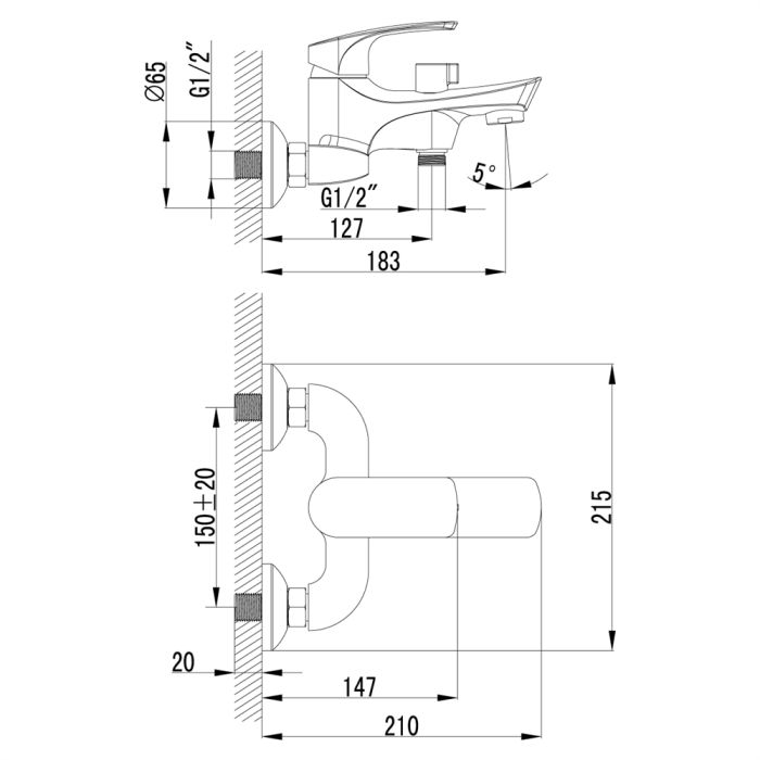 Смеситель для ванны Lemark Plus Shape LM1712C, Хром