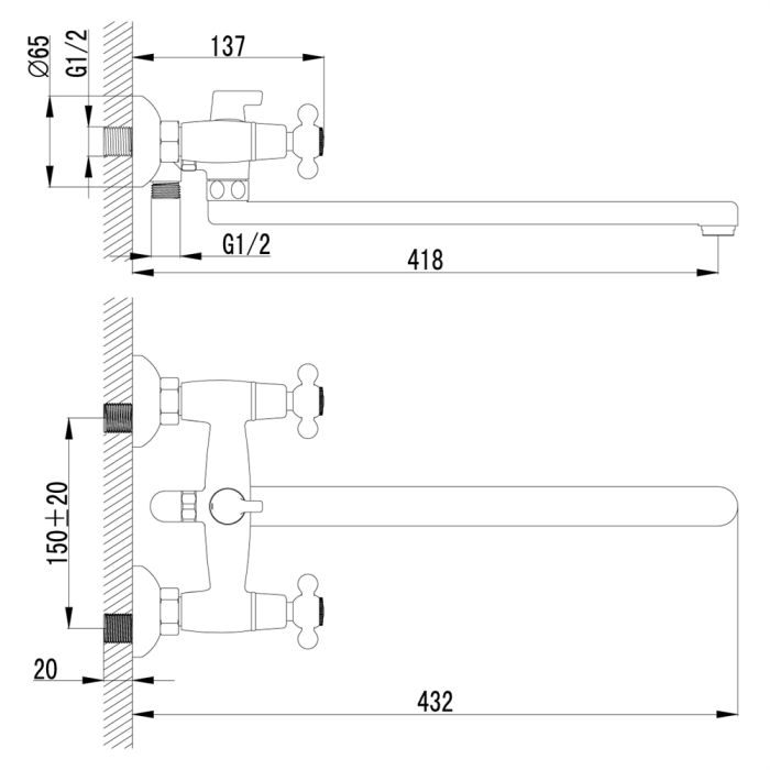 Смеситель для ванны Lemark Standard LM2112C универсальный, Хром