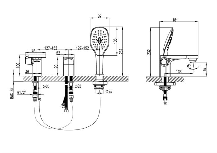 Смеситель на борт ванны Lemark Shift LM4347C, Хром