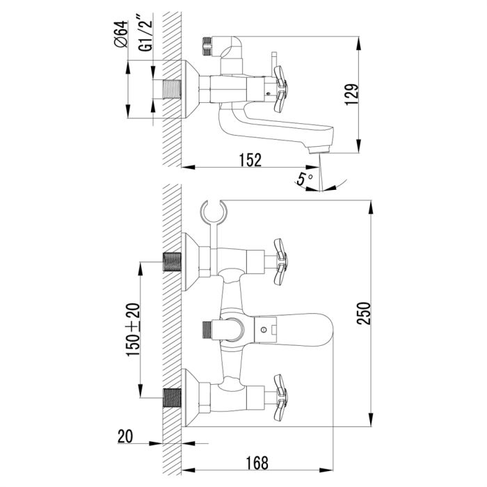 Смеситель для ванны Lemark Partner LM6542C, Хром