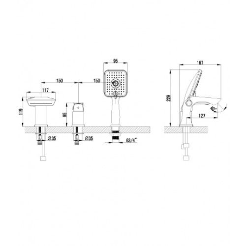 Смеситель на борт ванны Lemark Unit LM4545C, Хром