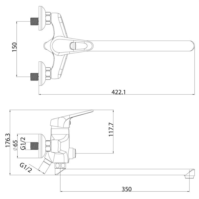 Смеситель для ванны Lemark Luna LM4157C универсальный, Хром