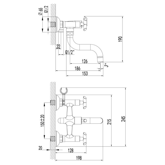 Смеситель для ванны Lemark Practica LM7512C, Хром