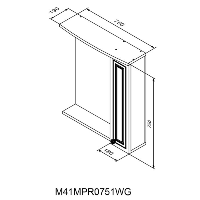 M41MPR0751WG Palace One, зеркало, частично зеркальный шкаф, правый, 75 см, с подсветкой, белый, глян