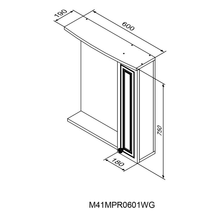 M41MPR0601WG Palace One, зеркало, частично зеркальный шкаф, правый, 60 см, с подсветкой, белый