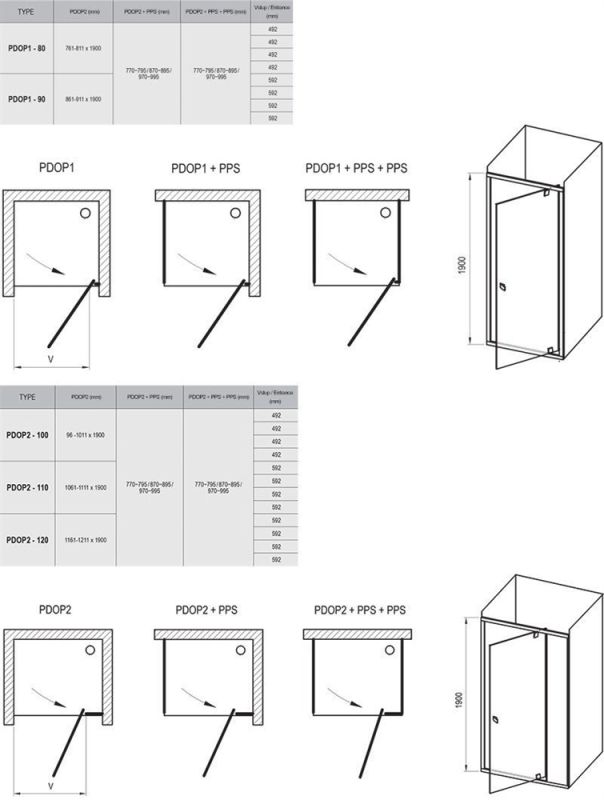 Душевая дверь Ravak Pivot PDOP1-90 03G70300Z1 профиль Черный стекло Transparent